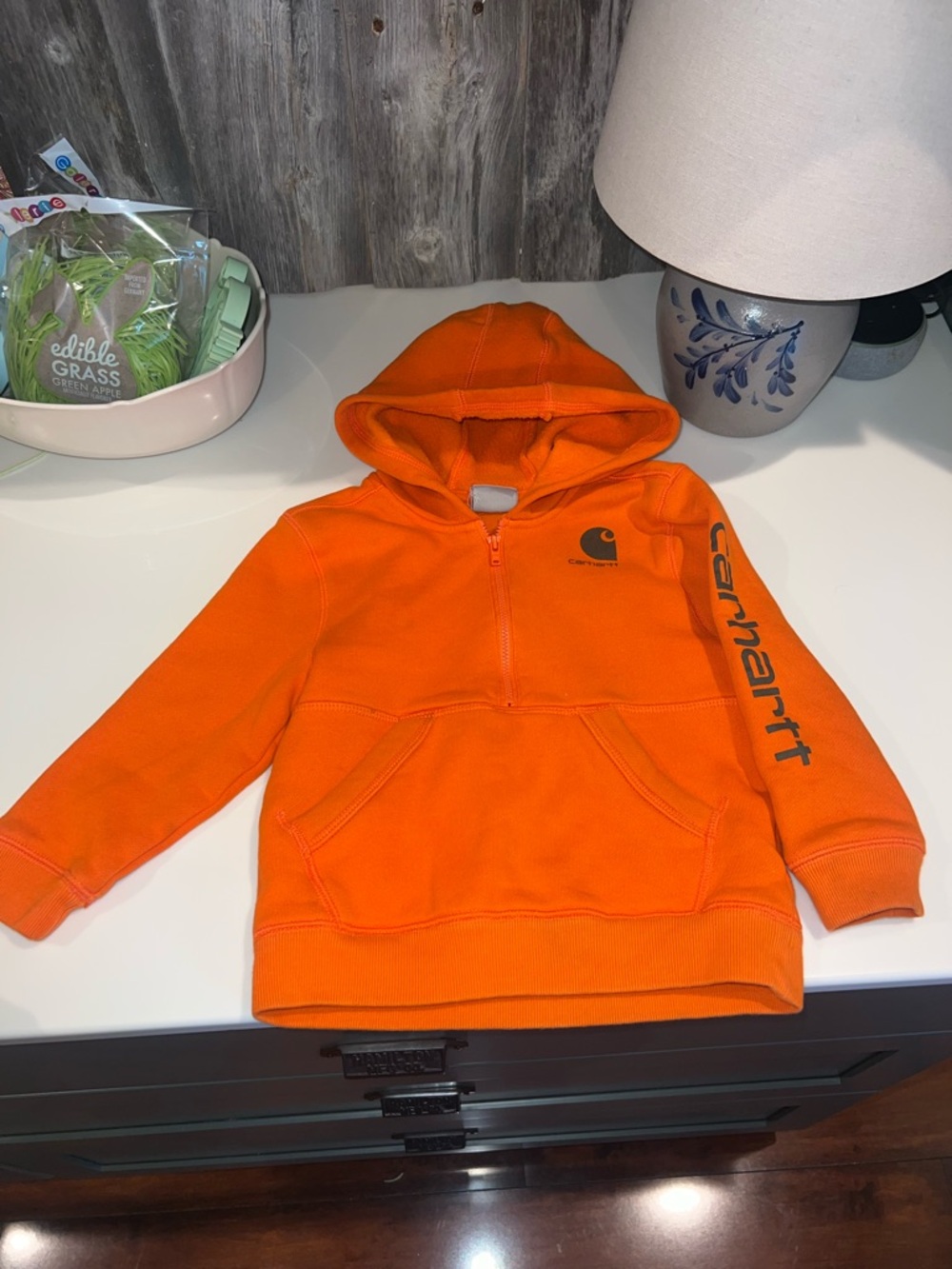 Toddler 3t Carhartt half zip hooded sweatshirt orange